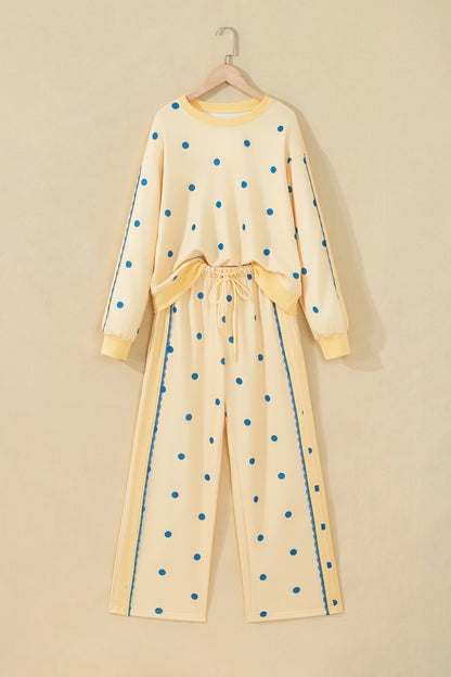 Polka Dot Patchwork Side Stripe Top & Pants Set