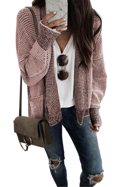 Chunky Waffle Open Front Cardigan