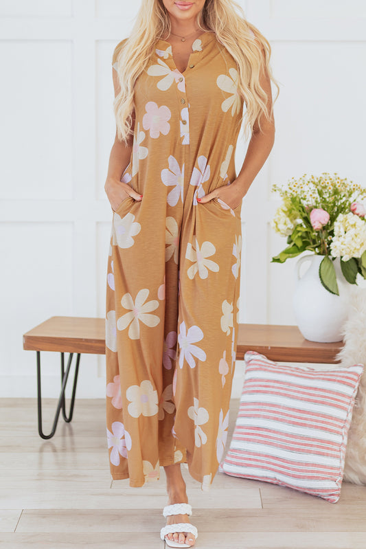 Floral Sleeveless Button Up Jumpsuit