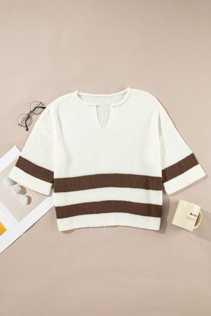 Stripe V-Neck Cropped Sweater T-Shirt