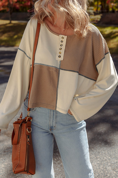 Colorblock Waffle Knit Long Sleeve Top