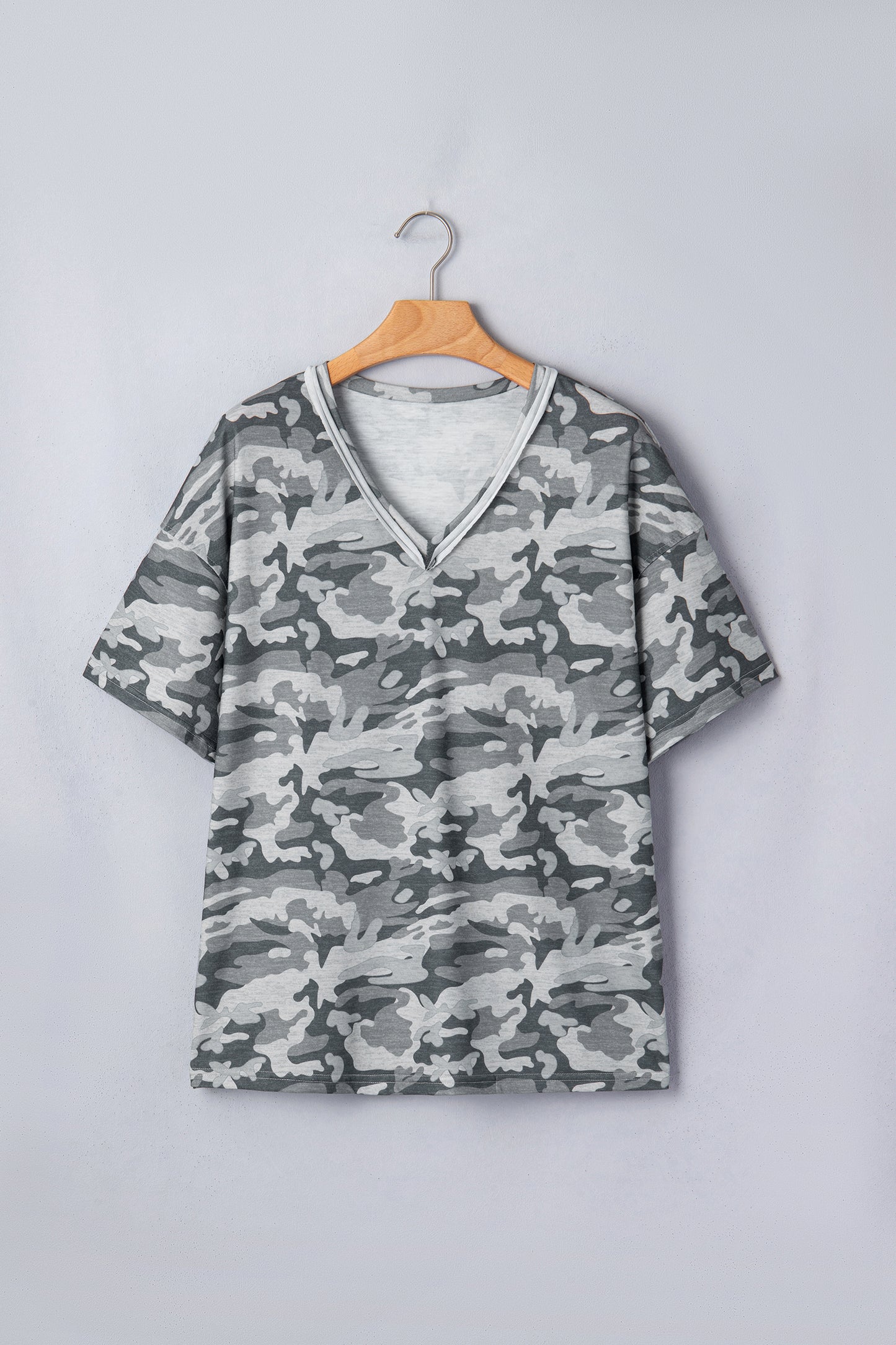 Retro Camo Raw Edge V-Neck Tee