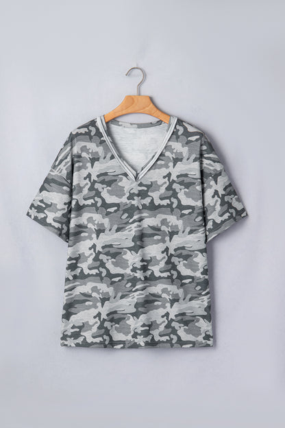 Retro Camo Raw Edge V-Neck Tee