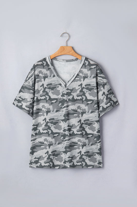 Retro Camo Raw Edge V-Neck Tee