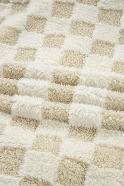 Checker Sherpa Snap Button Vest Jacket With Pockets