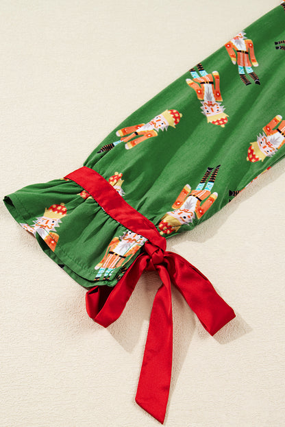 Christmas Bow Top and Ruffle Shorts Pajama Set