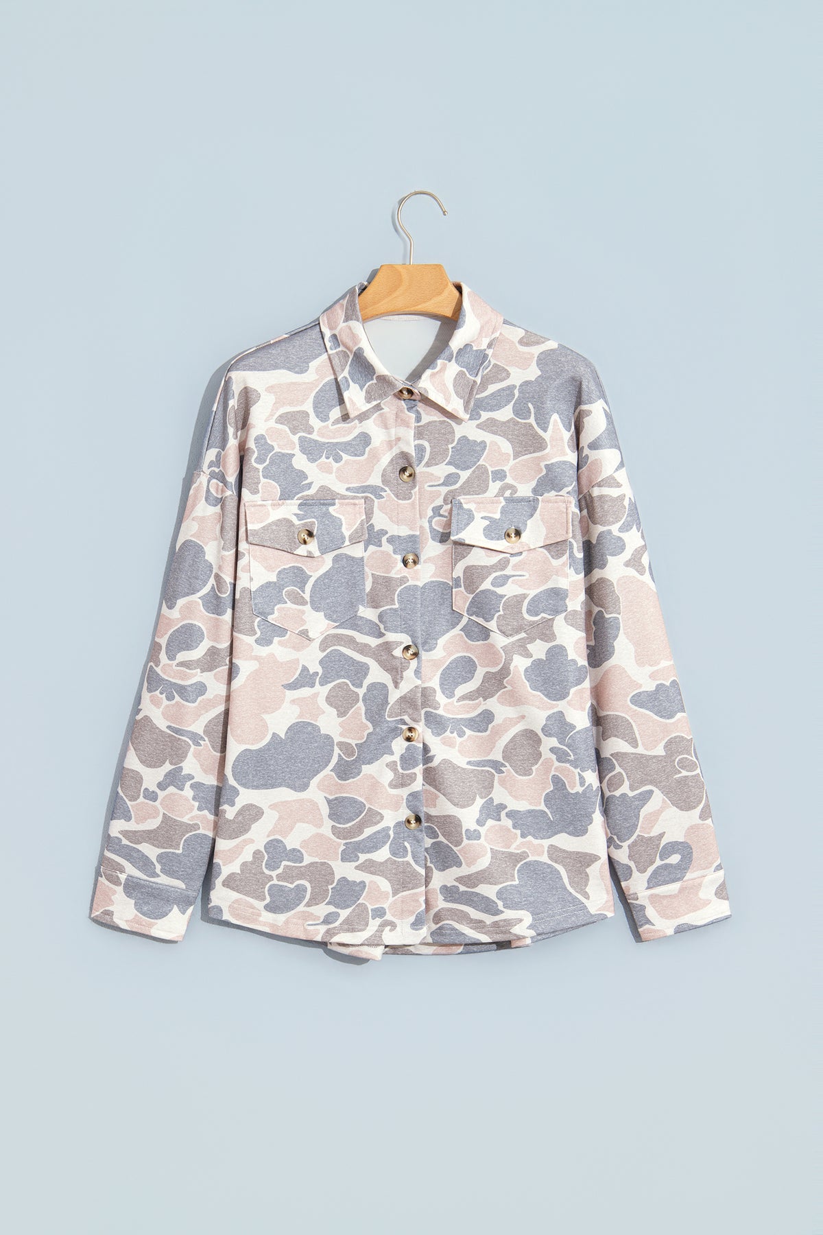 Camo Buttoned Chest Pocket Knit Tunic Shacket