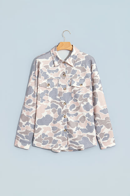 Camo Buttoned Chest Pocket Knit Tunic Shacket
