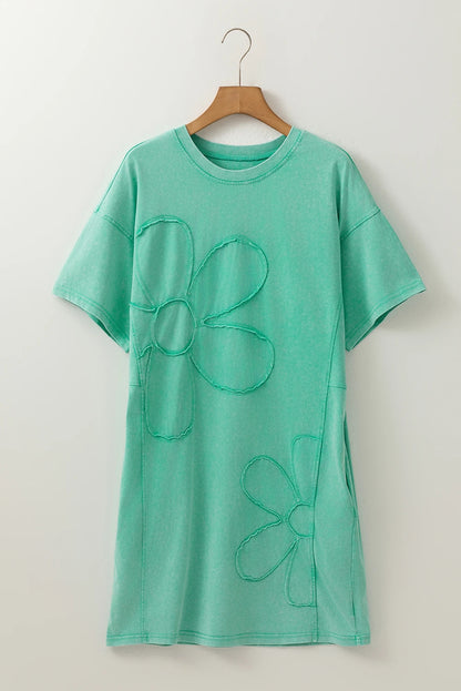 Flower Patchwork Mineral Wash Mini T-Shirt Dress