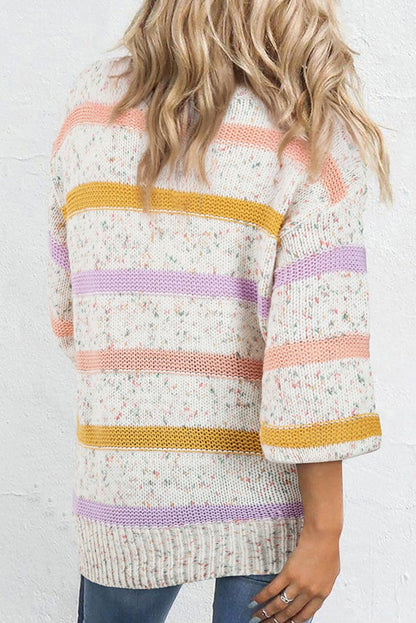 Colorblock Stripe Lantern Sleeve Sweater