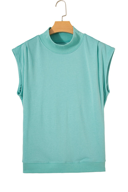 Solid Mock Neck Cap Sleeve Oversized Top