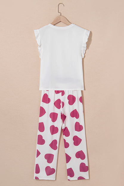 Heart Ruffle Tank Top And Pants Lounge Set