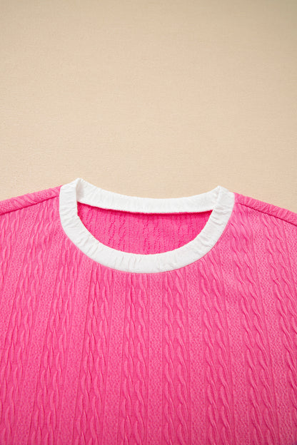 Colorblock Textured Tee & Drawstring Shorts Set