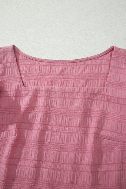 Solid Textured Square Neck Top & Shorts Set