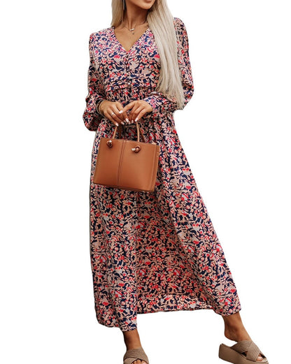 Floral Pleated Empire Waist Maxi Dress