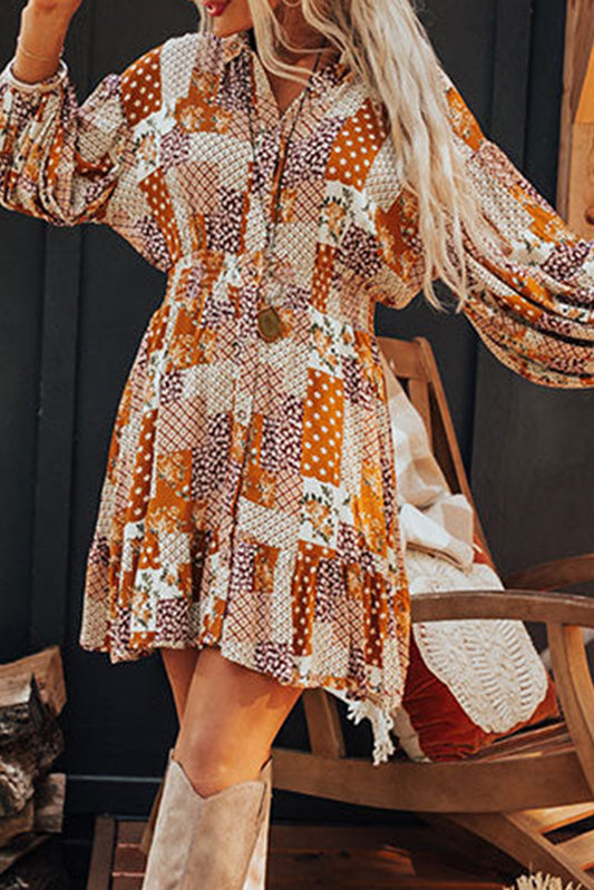 Boho Floral Puff Sleeve Mini Dress