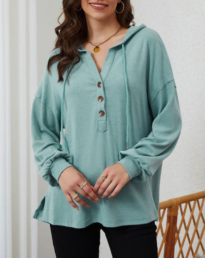 Half Buttoned High Low Hoodie