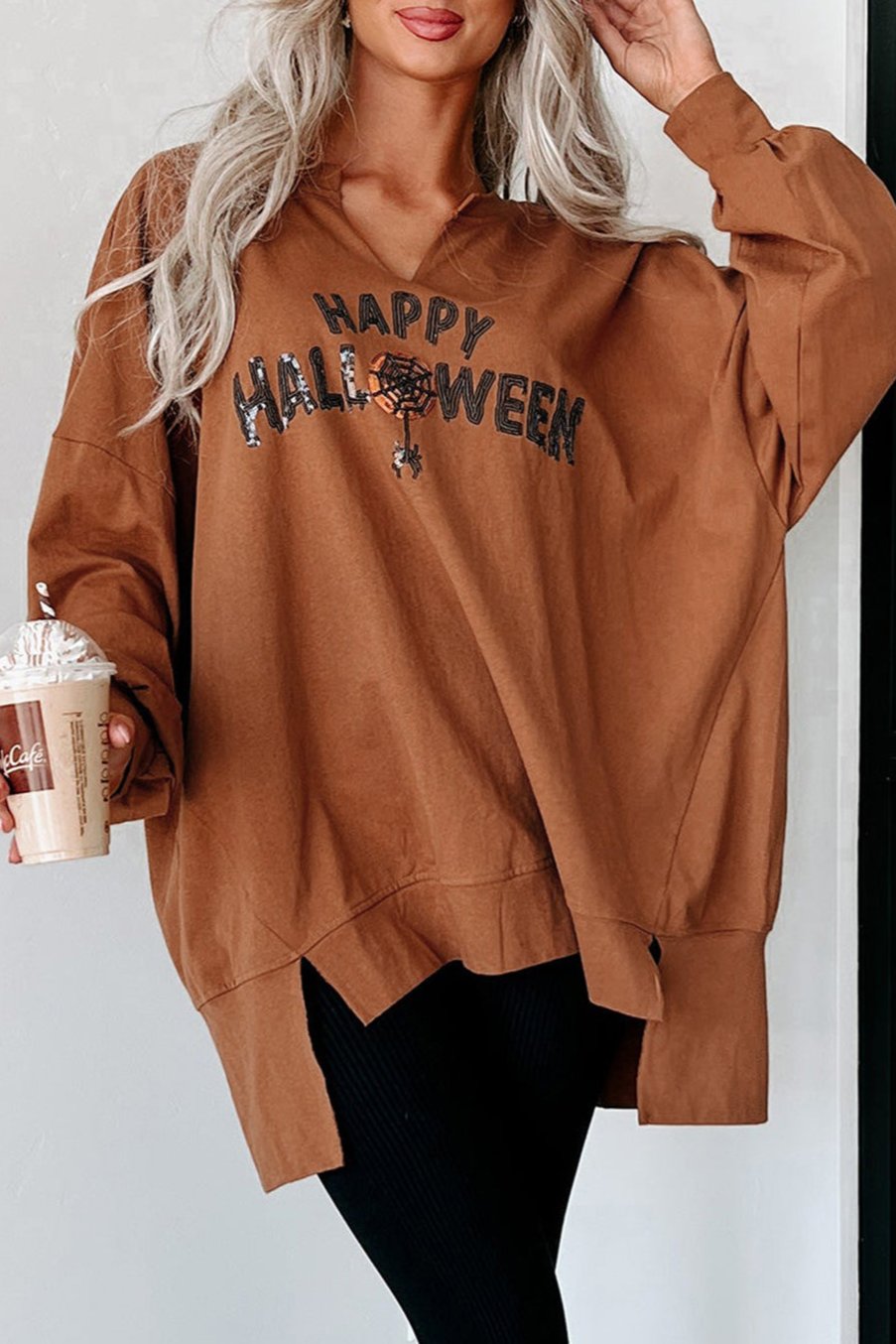 Happy Halloween Sequin Long Sleeve Top