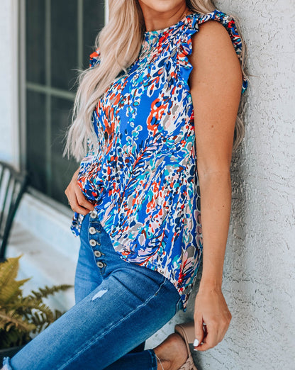 Floral Ruffle Sleeve Tank Top