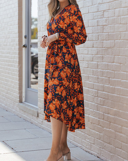 Floral Faux Wrap Belted Dress