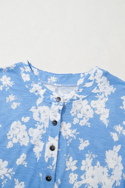 Floral Half-Button Sleeveless Wide Leg Jumpsuit