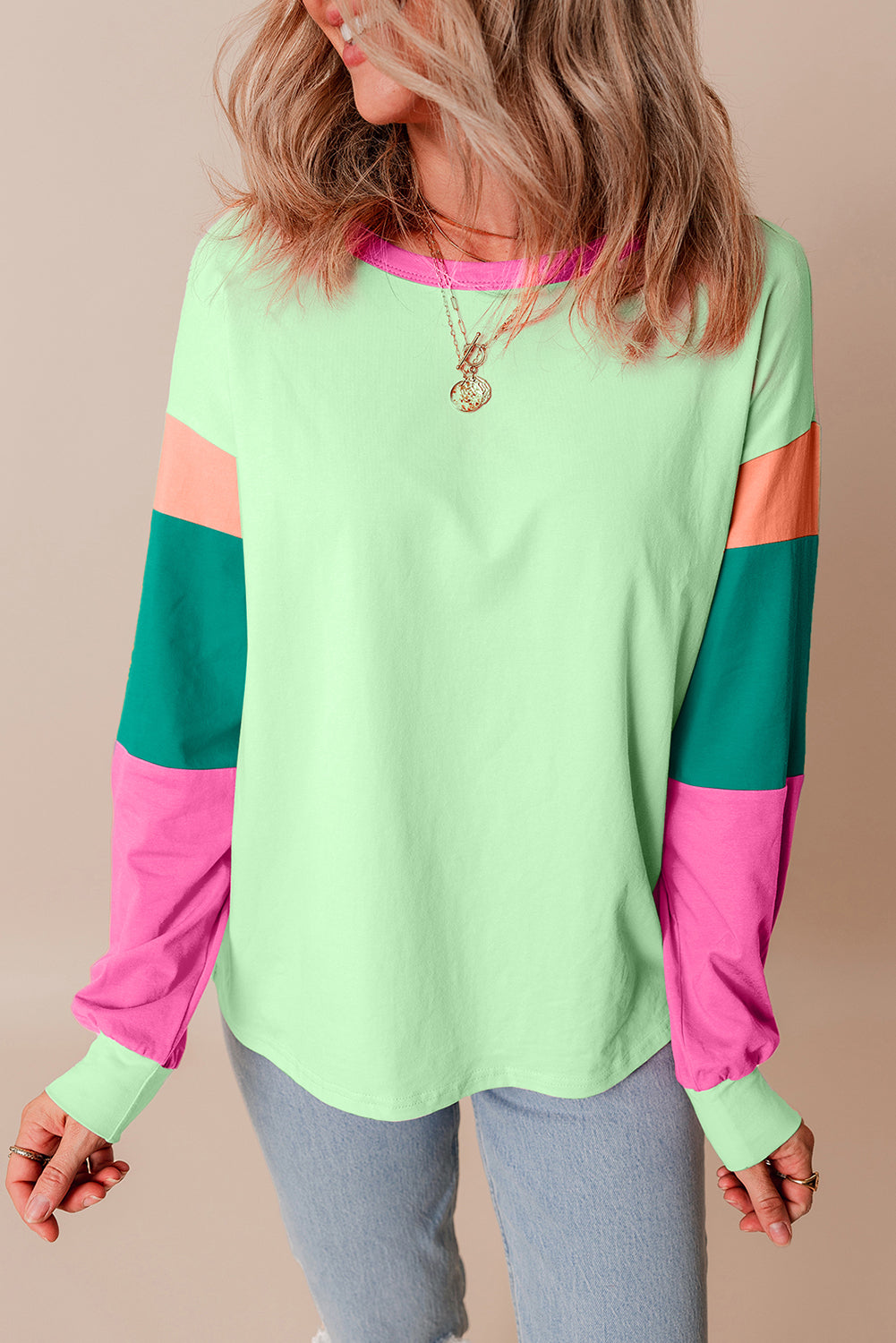 Colorblock Patchwork Long Sleeve Top