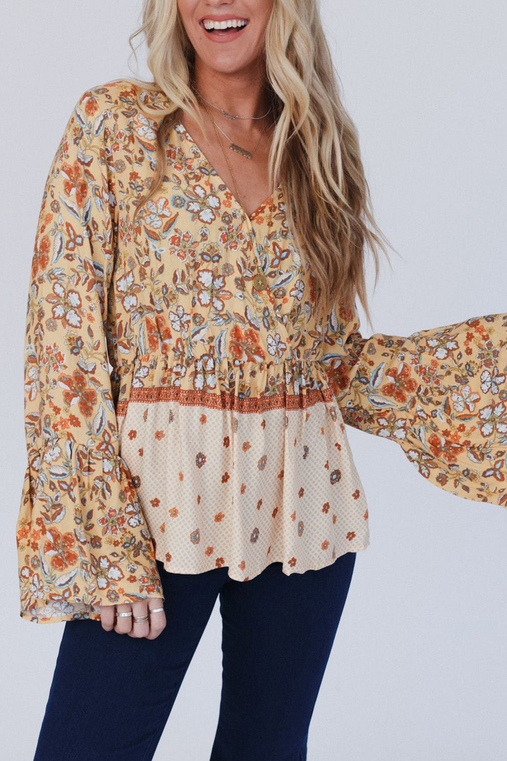 Floral Bell Sleeve Peplum Blouse