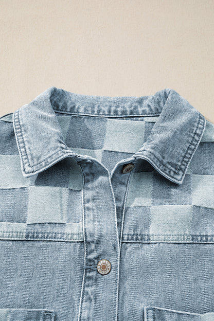 Checker Patchwork Denim Buttoned Jacket