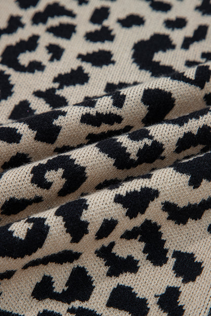 Leopard Drop Shoulder Chunky Cardigan Sweater