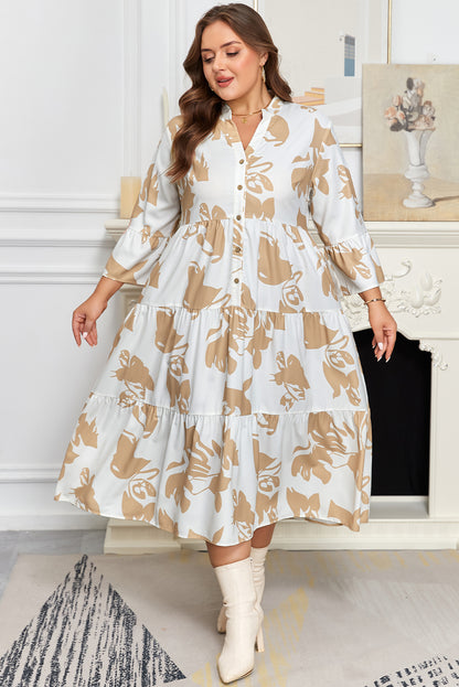 Plus Size Floral 3/4 Ruffle Sleeve Tiered Maxi Dress