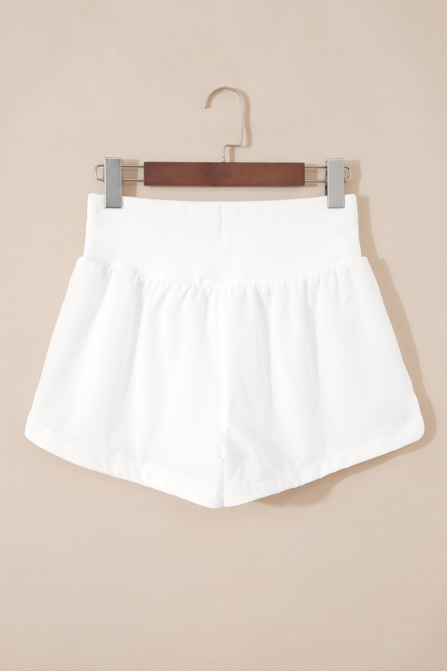 Solid Ribbed Patchwork High Waist Athletic Shorts