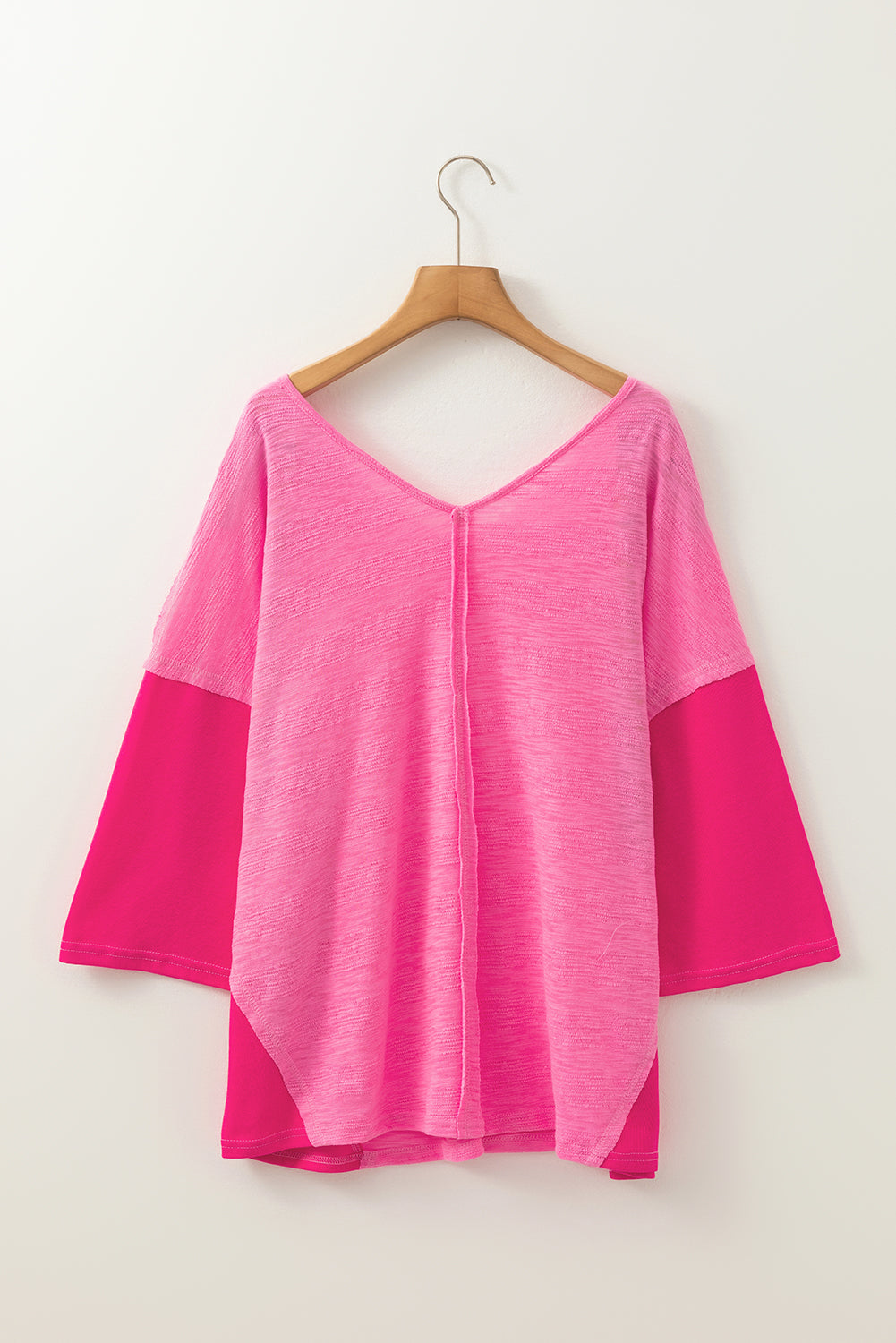 Colorblock 3/4 Sleeve V-Neck Blouse