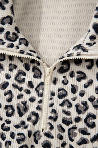 Leopard Corduroy Quarter-Zip Sweatshirt
