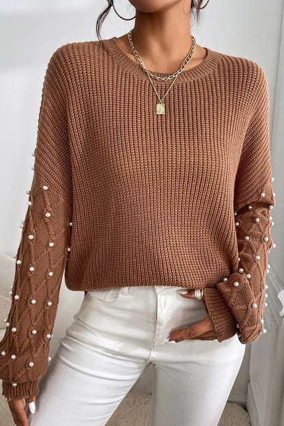 Pearl Beaded Round Neck Sweater