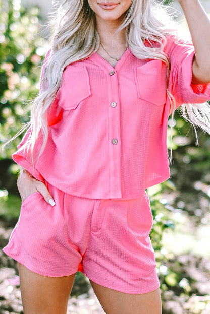 Waffle Buttoned Shirt and Shorts Set