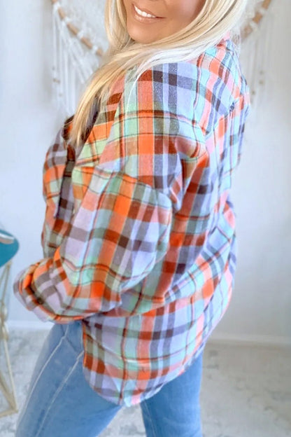 Plaid Buttoned Long Sleeve Shirt Plus Size