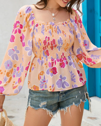 Floral Smocked Peplum Blouse