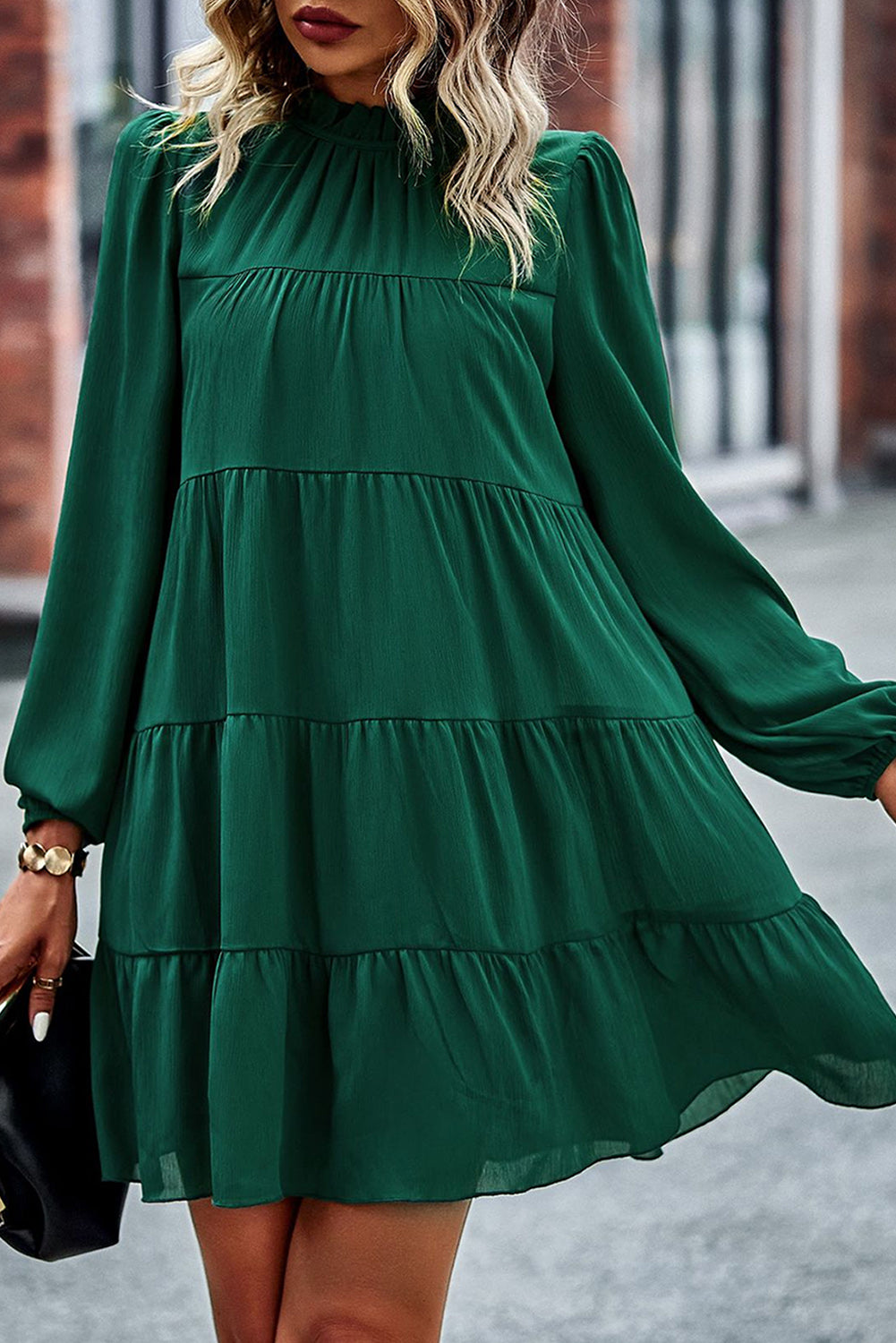 Ruffle Tiered Puff Sleeve Dress