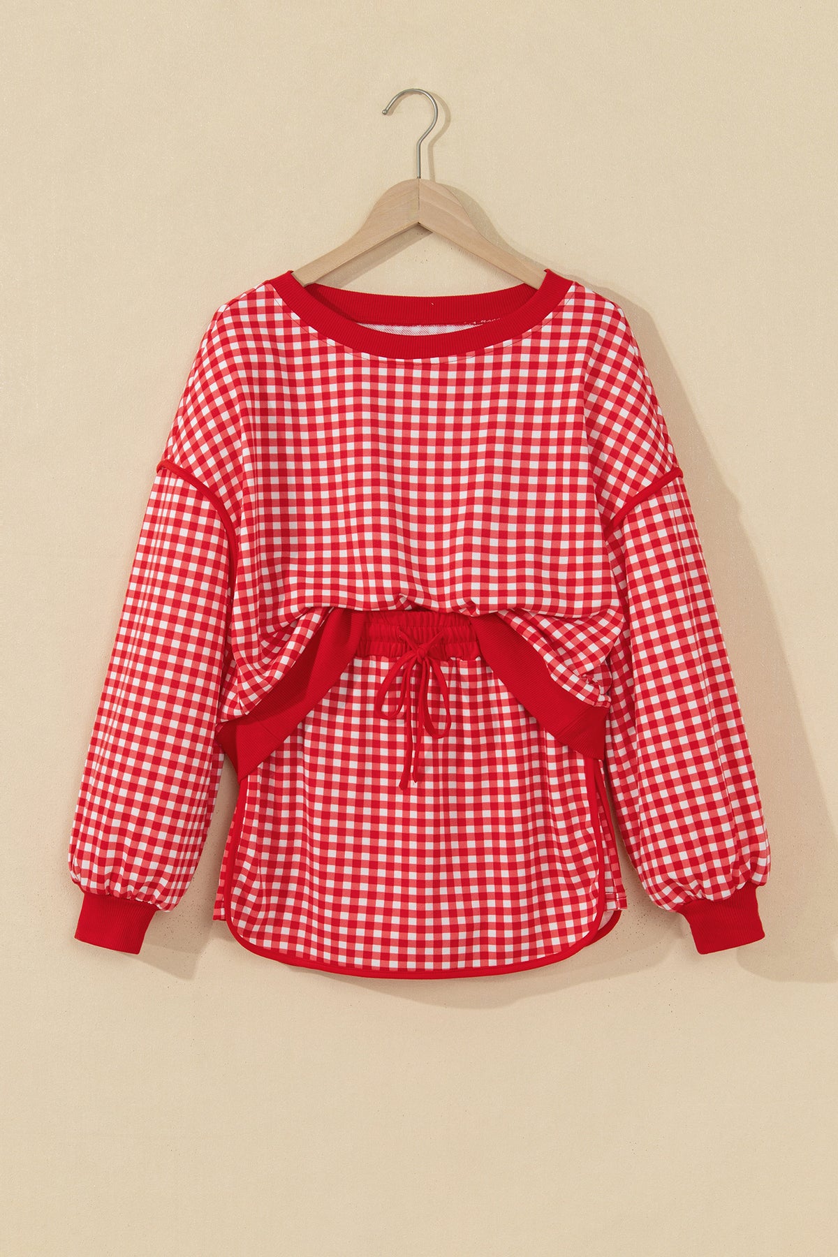 Gingham Contrast Trim Oversized Top & Skort Set