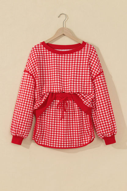 Gingham Contrast Trim Oversized Top & Skort Set