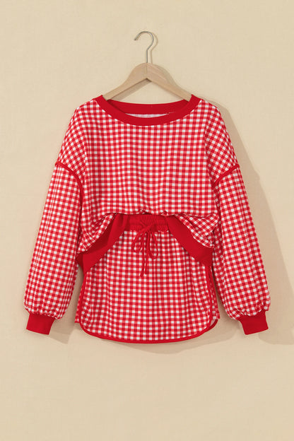 Gingham Contrast Trim Oversized Top & Skort Set