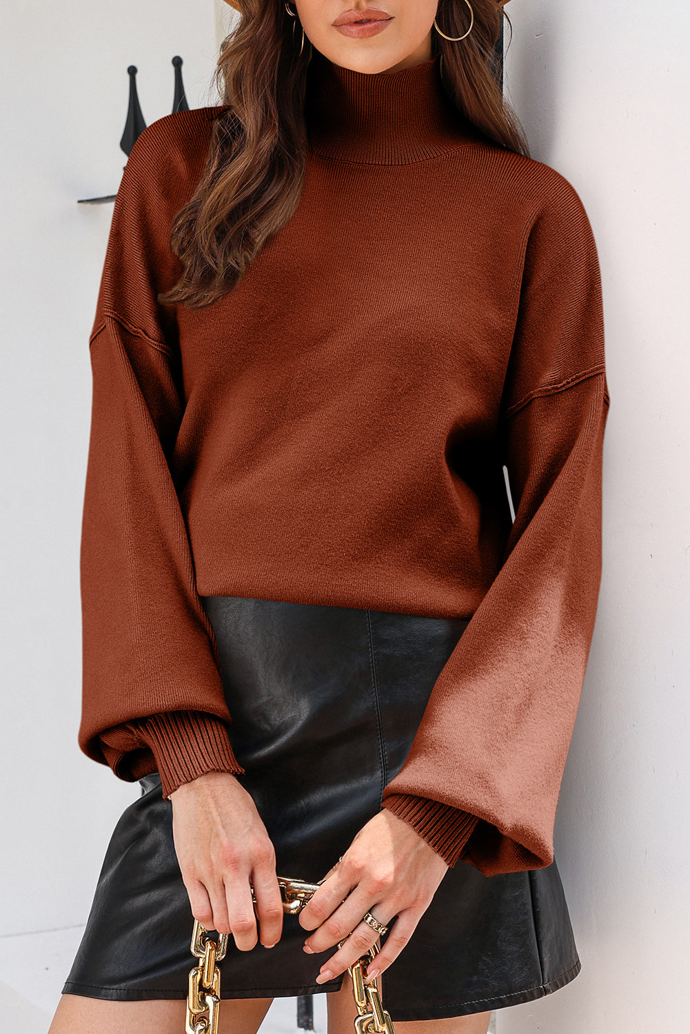 Turtleneck Lantern Long Sleeve Sweater