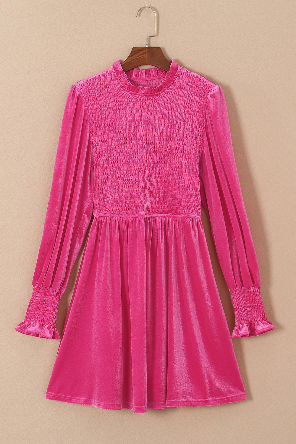 Velvet Smocked Puff Sleeve Dress