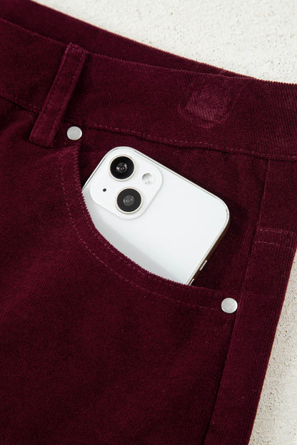 Solid Corduroy High Waist Wide Leg Pants