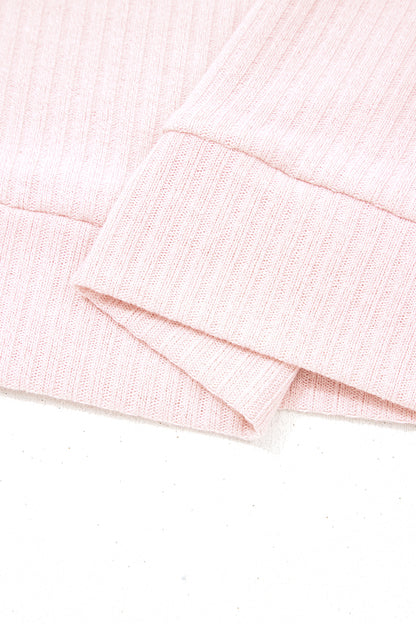 Solid Ribbed Knit Collared V-Neck Tee
