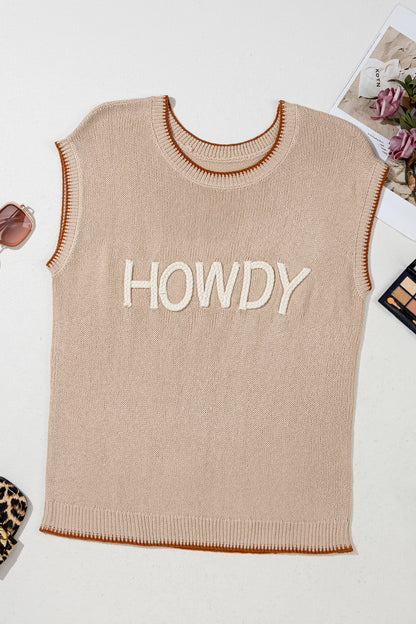 Western HOWDY Contrast Trim Sleeveless Sweater