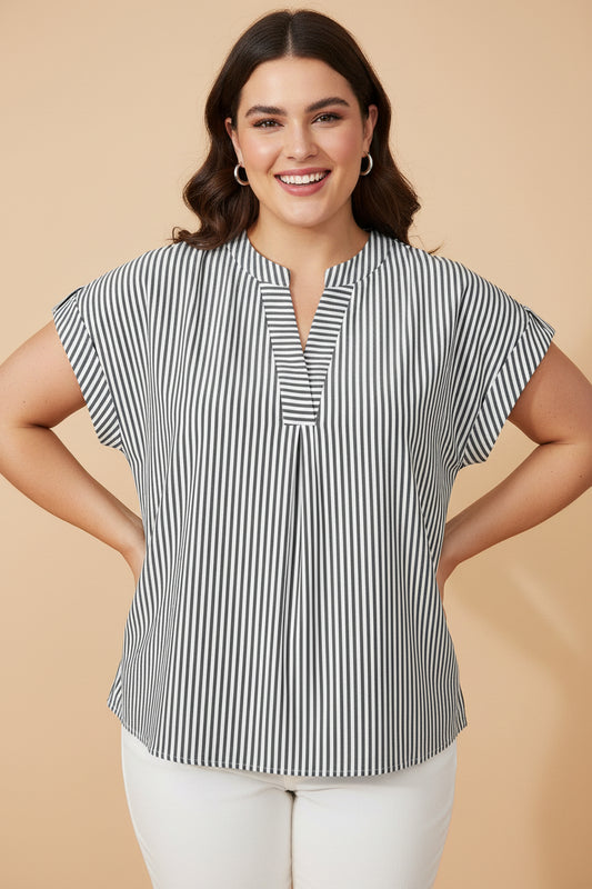 Plus Size Stripe V-Neck Dolman Sleeve Blouse