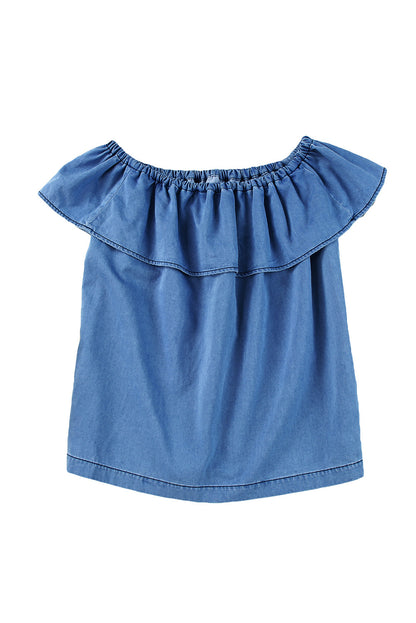 Denim Ruffle Off Shoulder Top