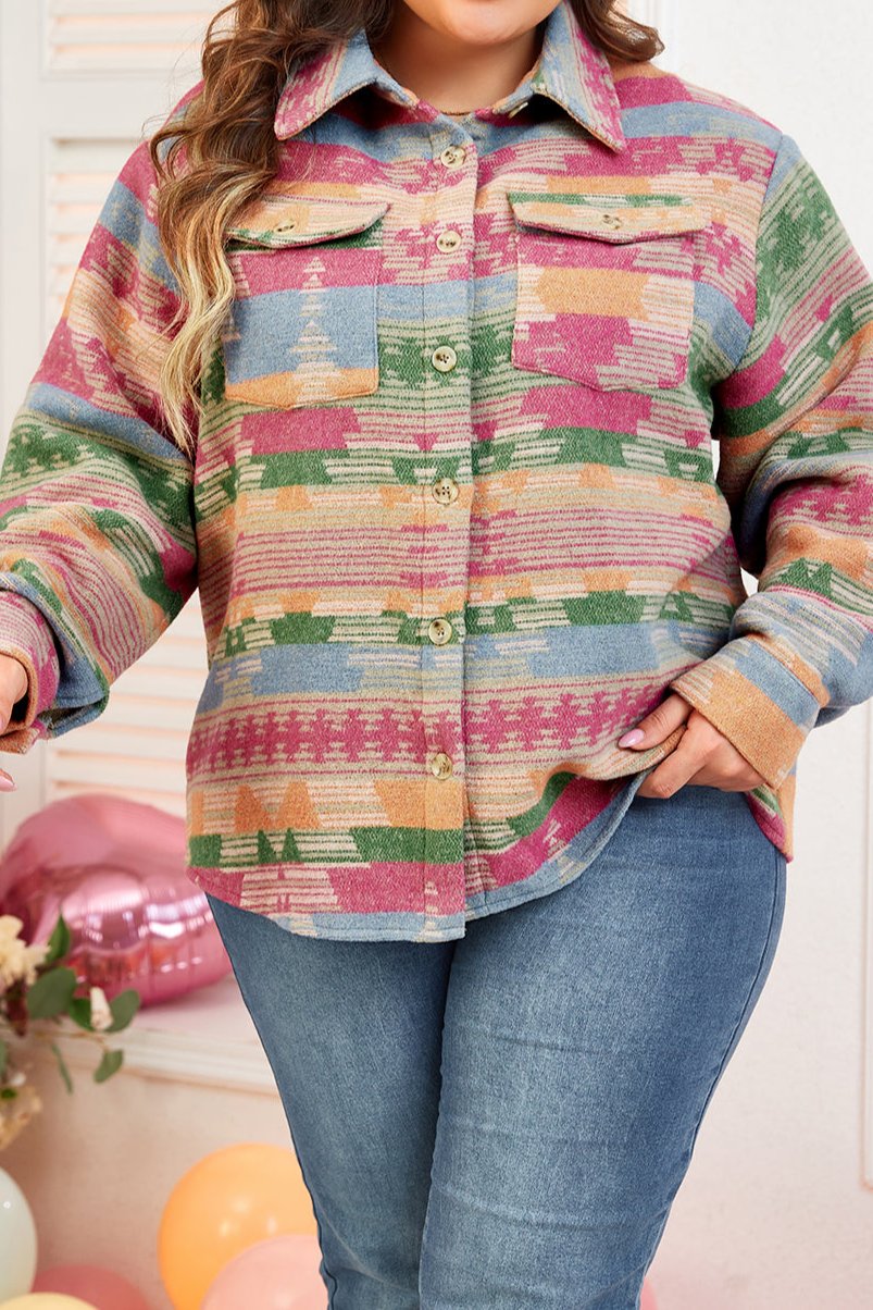 Aztec Flap Pocket Shacket Plus Size