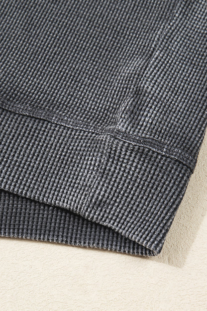 Waffle Knit Patchwork Long Sleeve Top